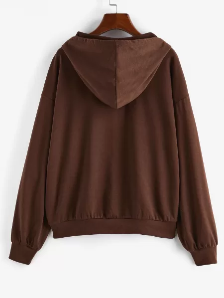 Front Pocket Loose Letter Patched Hoodie