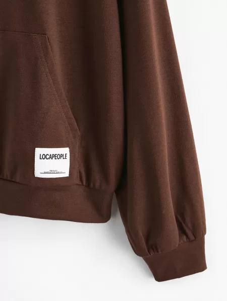 Front Pocket Loose Letter Patched Hoodie