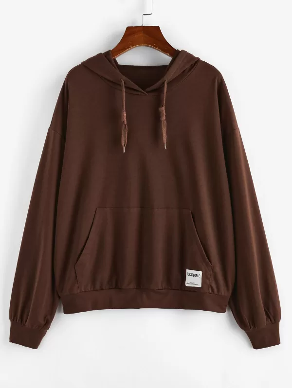 Front Pocket Loose Letter Patched Hoodie