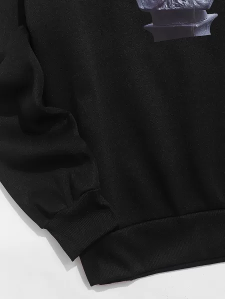 Funny Statue Print Fleece Vintage Sweatshirt