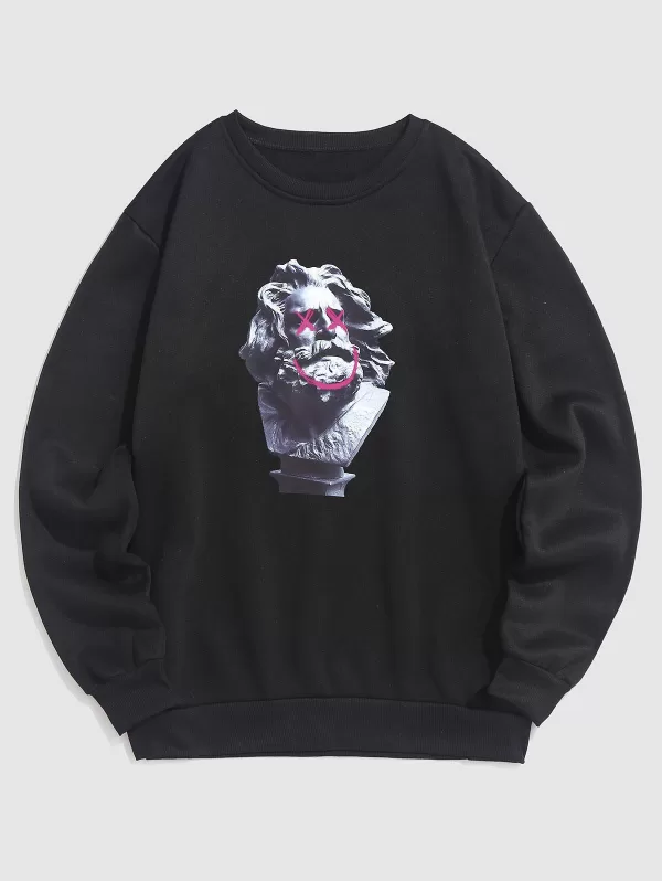 Funny Statue Print Fleece Vintage Sweatshirt