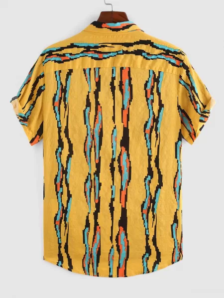 Geometric Stripe Print Short Sleeve Shirt