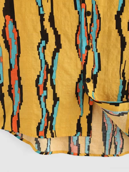 Geometric Stripe Print Short Sleeve Shirt