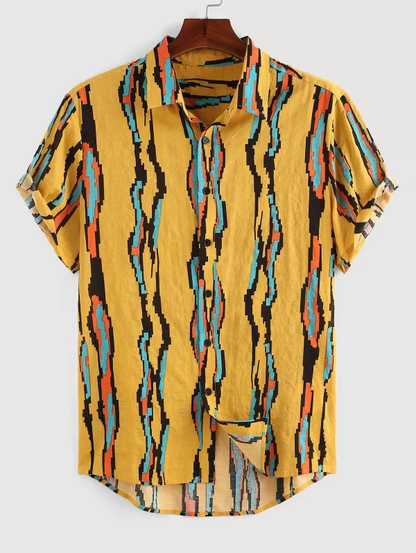 Geometric Stripe Print Short Sleeve Shirt
