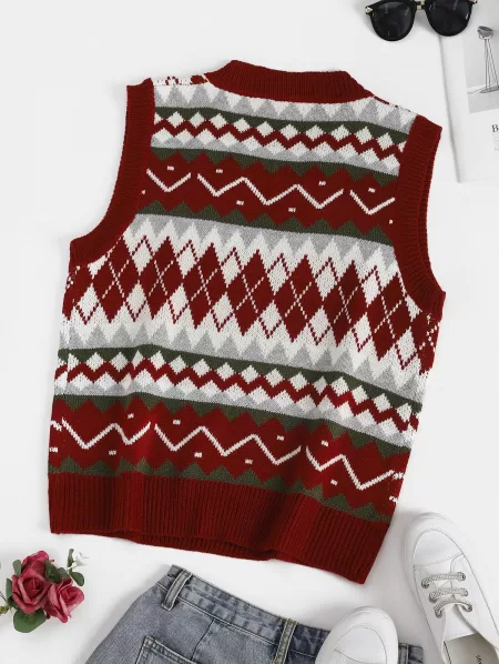 Geometric V Neck Sweater Vest