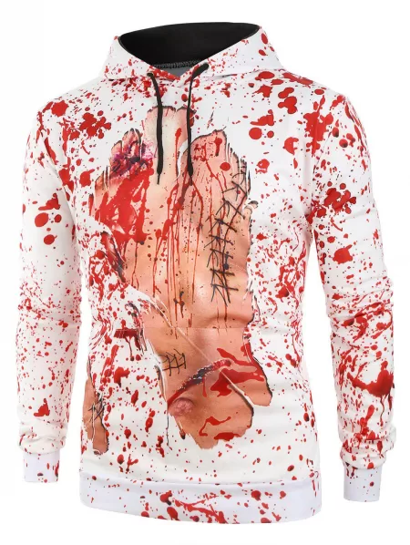 Halloween Blood Belly Graphic Print Casual Kangaroo Pocket Hoodie