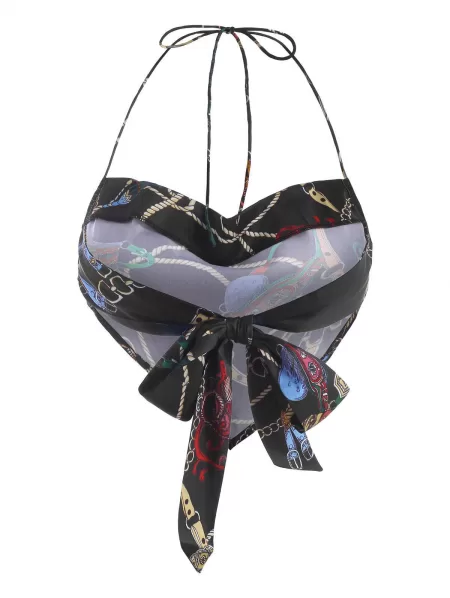 Halter Baroque Chain Print Satin Bandana Top