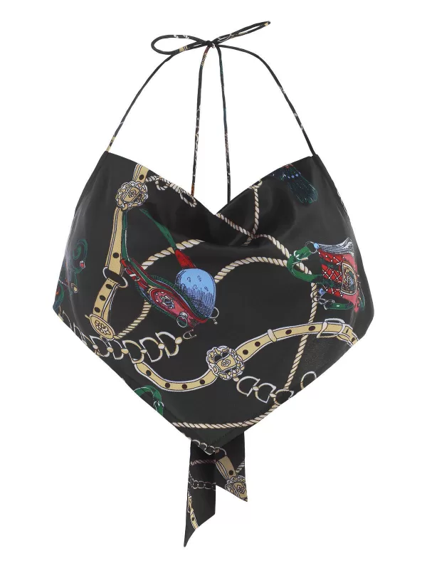Halter Baroque Chain Print Satin Bandana Top