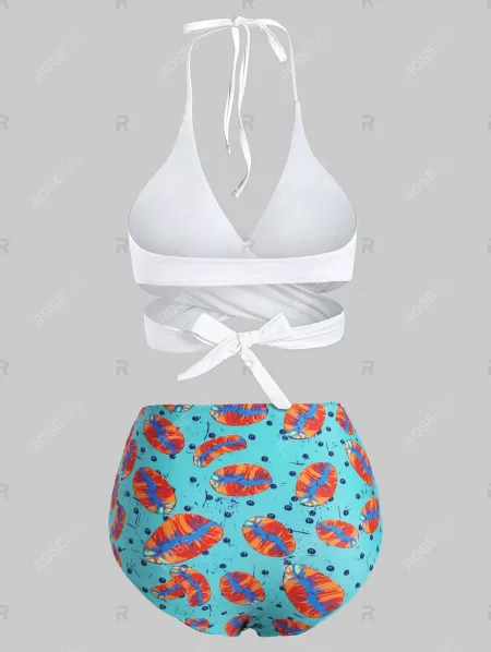 Halter Lip Print Wrap Bikini Swimwear