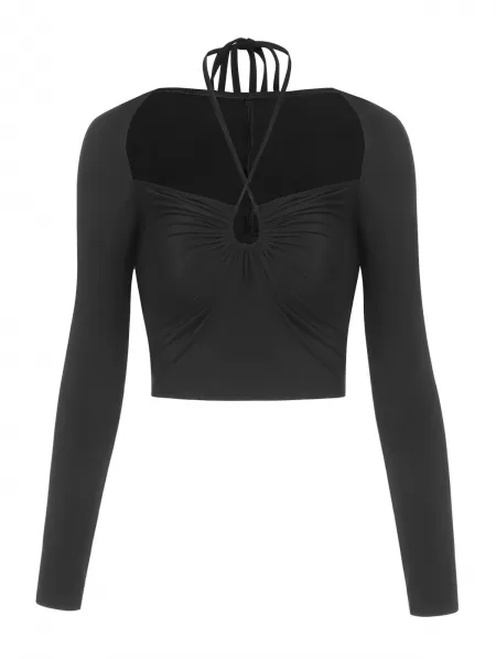 Halter Solid Criss Cross Cut Out Back Tee