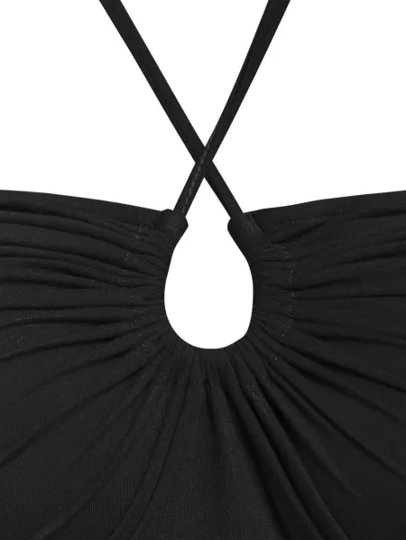 Halter Solid Criss Cross Cut Out Back Tee