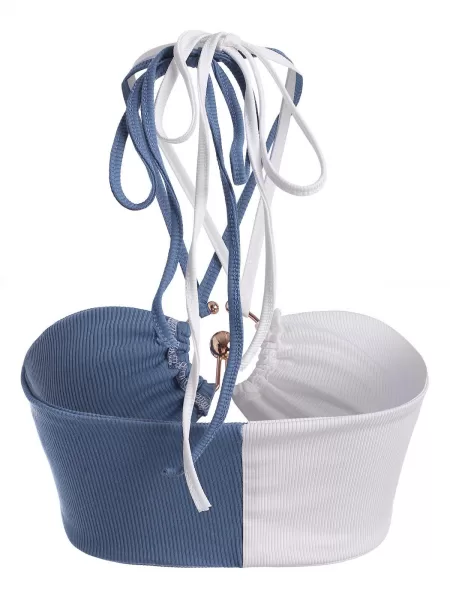 Halter Two Tone Double-layered Ribbed U-bar Bandeau Top