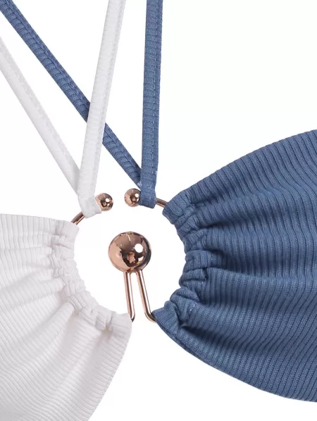 Halter Two Tone Double-layered Ribbed U-bar Bandeau Top