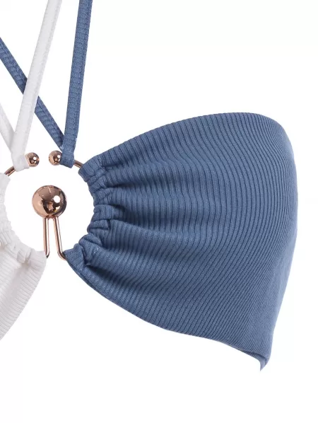 Halter Two Tone Double-layered Ribbed U-bar Bandeau Top