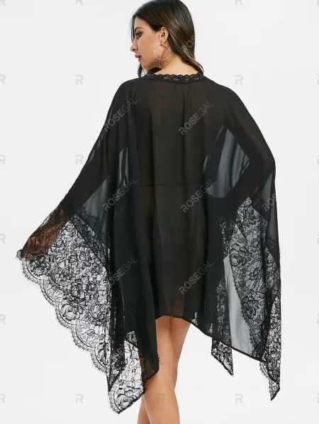 Handkerchief Lace Insert Sheer Wrap Dress