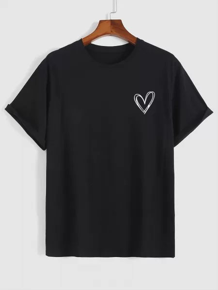 Heart Pattern Short Sleeves Cotton Tee With Colorblock Sweat Shorts