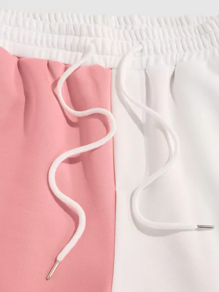 Heart Pattern Short Sleeves Cotton Tee With Colorblock Sweat Shorts