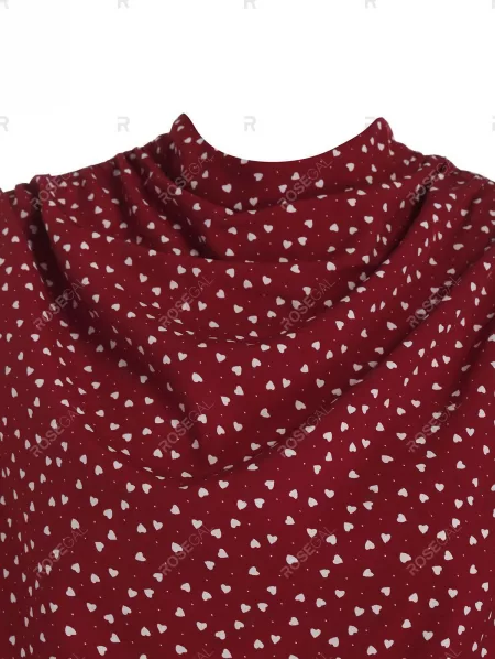 Heart Print Belted Butterfly Sleeve Dress