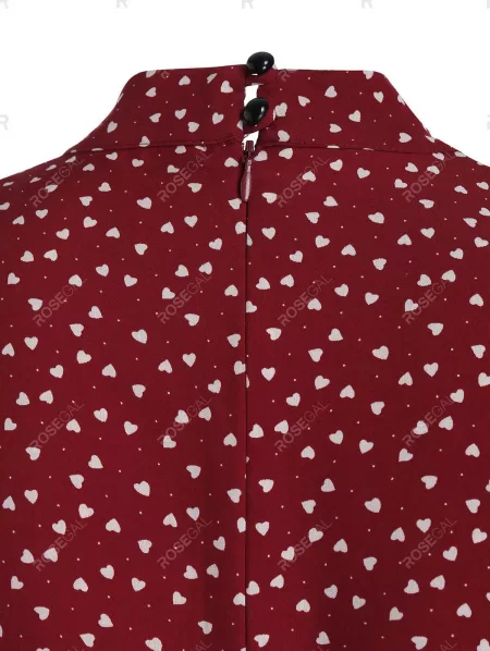 Heart Print Belted Butterfly Sleeve Dress