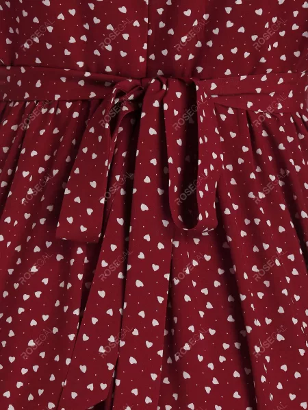 Heart Print Belted Butterfly Sleeve Dress