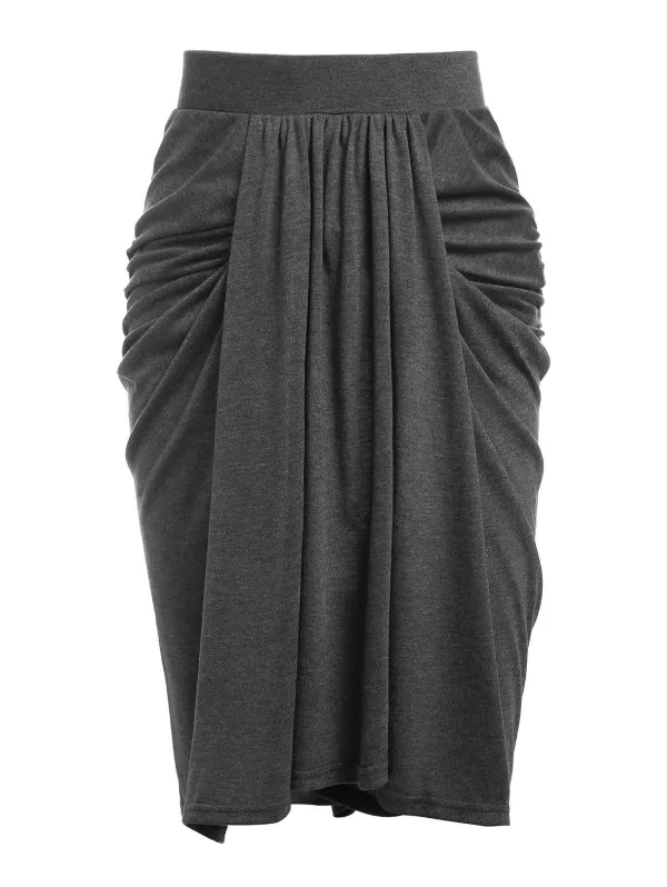 High Waisted Draped Heathered Sheath Skirt