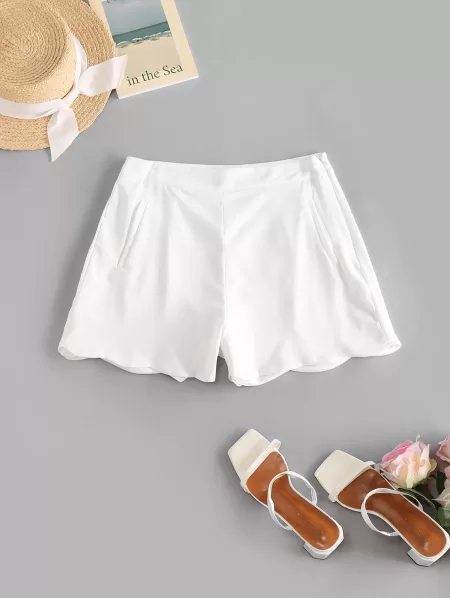 High Waisted Pocket Scalloped Shorts