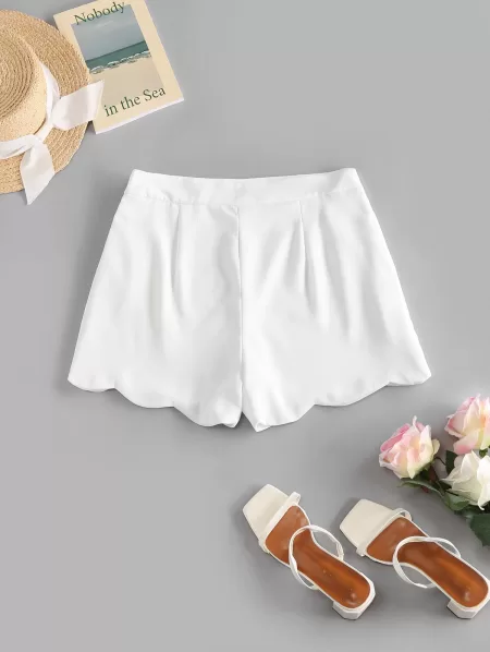 High Waisted Pocket Scalloped Shorts