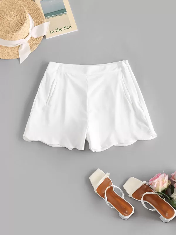 High Waisted Pocket Scalloped Shorts