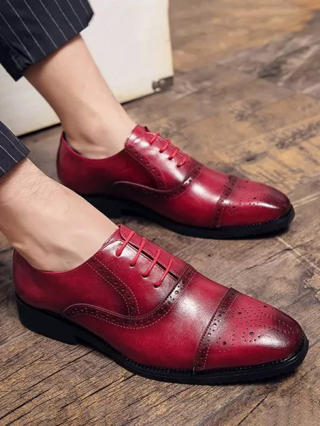 Hollow Out Wingtip Detail Lace -up Faux Leather Shoes