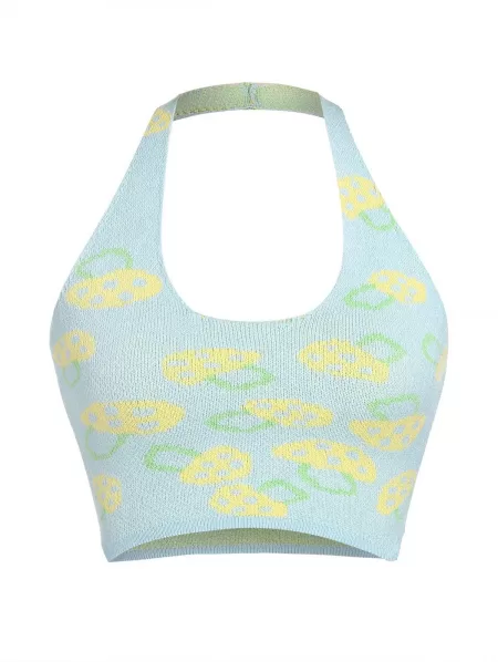 Jacquard Knit Halter Crop Tank Top