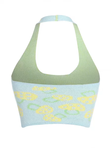 Jacquard Knit Halter Crop Tank Top