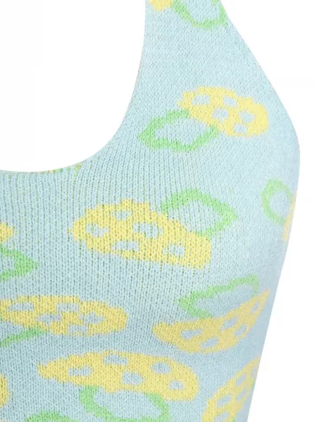 Jacquard Knit Halter Crop Tank Top