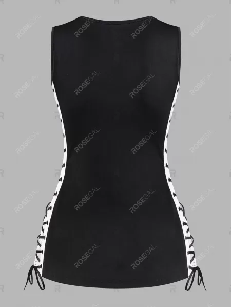 Lace Up Dragon Dinosaur Print Tank Top