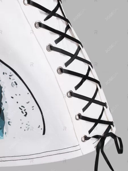 Lace Up Dragon Dinosaur Print Tank Top