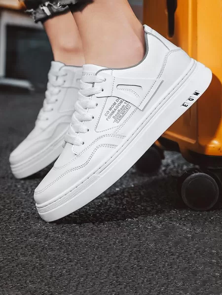 Lace-up Front Letter Print Board Shoes