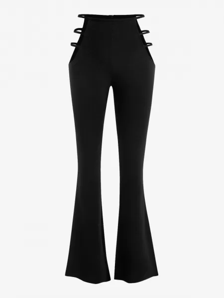 Ladder Cutout Waist Textured Bootcut Pants