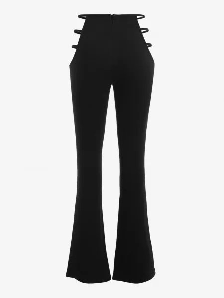 Ladder Cutout Waist Textured Bootcut Pants