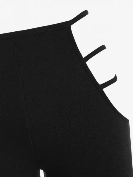 Ladder Cutout Waist Textured Bootcut Pants