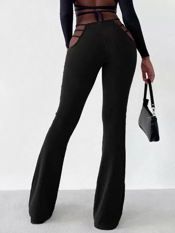 Ladder Cutout Waist Textured Bootcut Pants