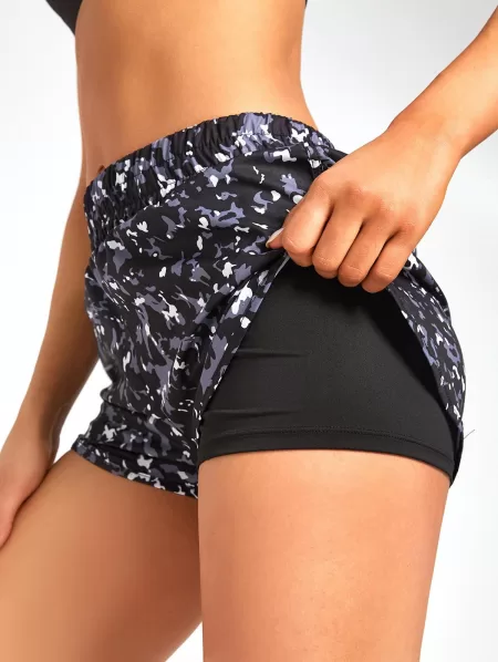 Layered Abstract Print Track Shorts