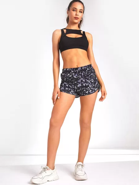 Layered Abstract Print Track Shorts