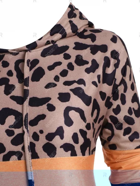 Leopard Colorblock Front Pocket Hoodie