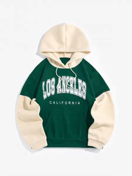 Letter Printed Colorblock Hoodie