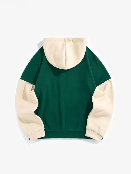 Letter Printed Colorblock Hoodie