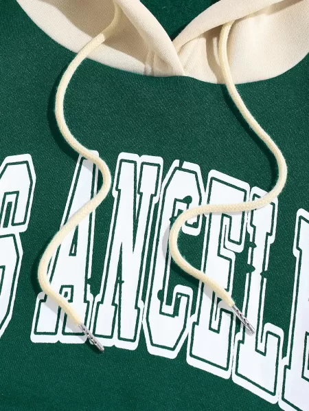 Letter Printed Colorblock Hoodie