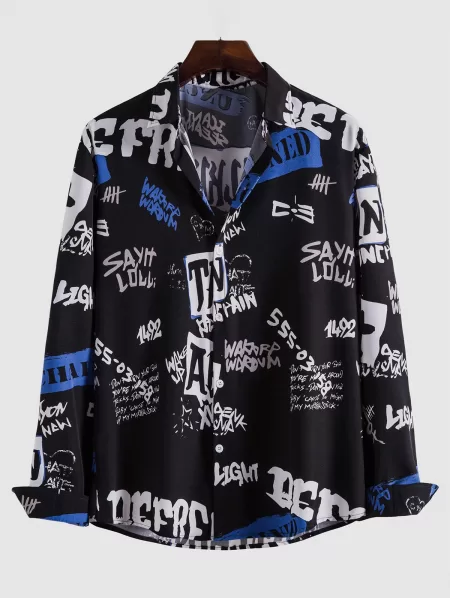 Letters Graphic Print Long Sleeve Shirt