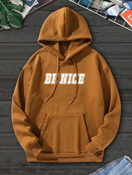 Letters Slogan Print Fleece Hoodie