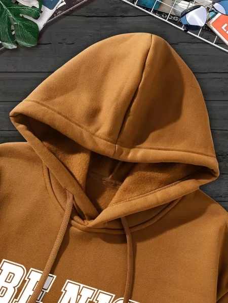 Letters Slogan Print Fleece Hoodie