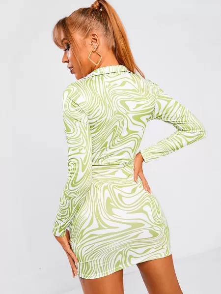 Liquid Marble Print Tied Cutout Slinky Dress