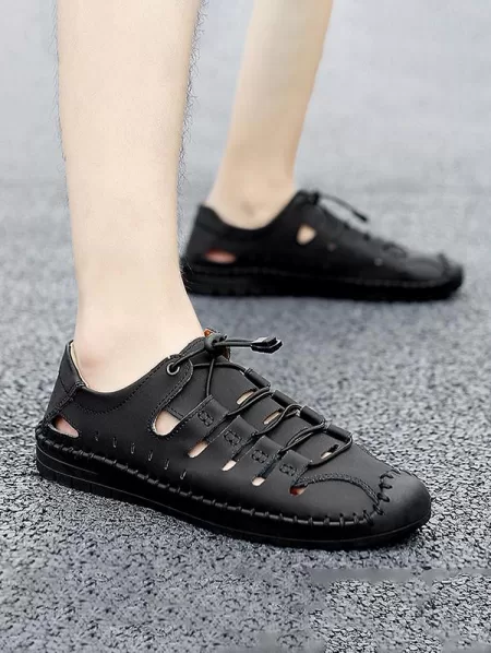 Men Summer Hollow Out Solid Color Casual Shoes